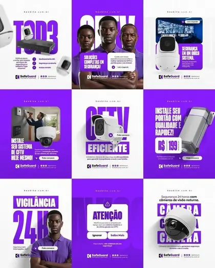 Artes para redes sociais de segurança eletrônica